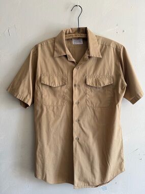 Vintage 70s Creighton Military Army Button Shirt Large Made in USA